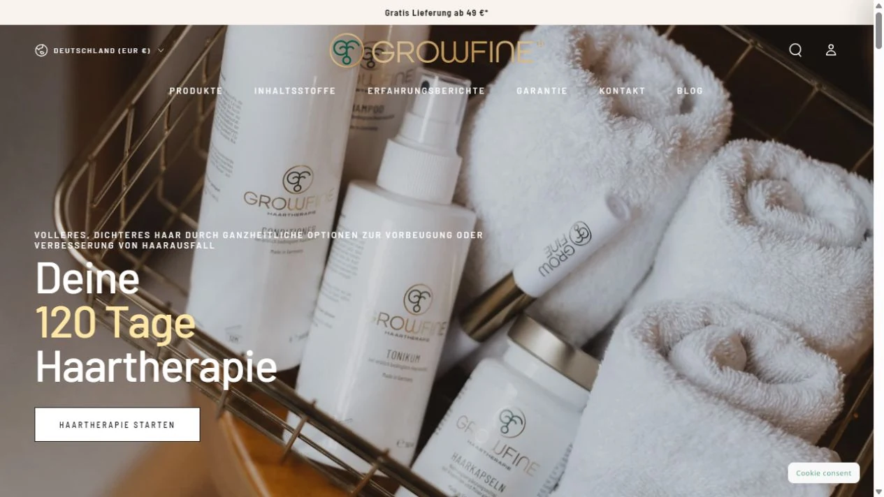 Startansicht des Growfine-Onlineshops
